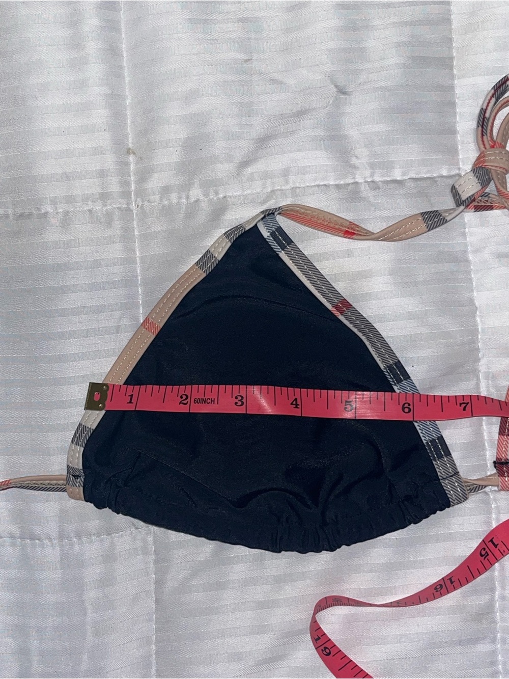 Burberry Plaid Trim Logo Black Triangle Halter Tie Side Bikini Set Size M NEW - Picture 8 of 9